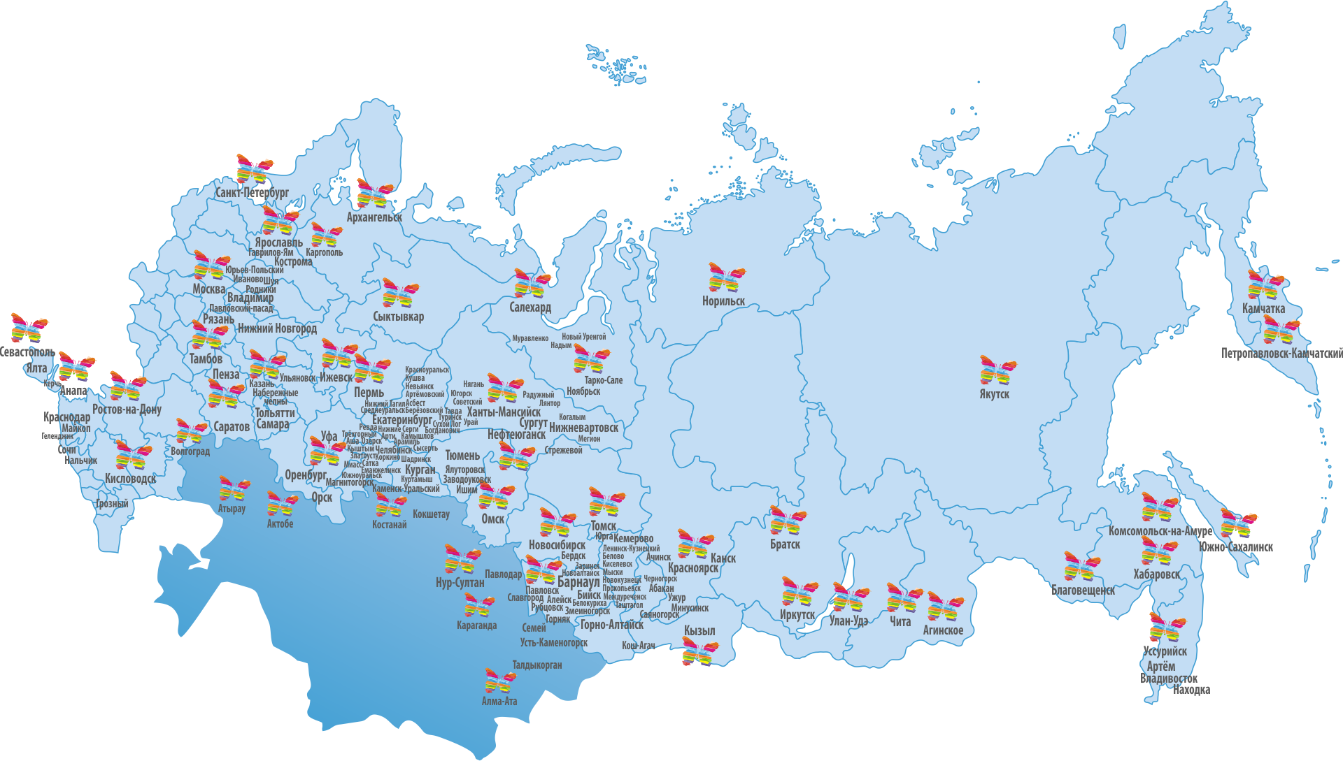 Карта партнёров компании Текстиль Центр