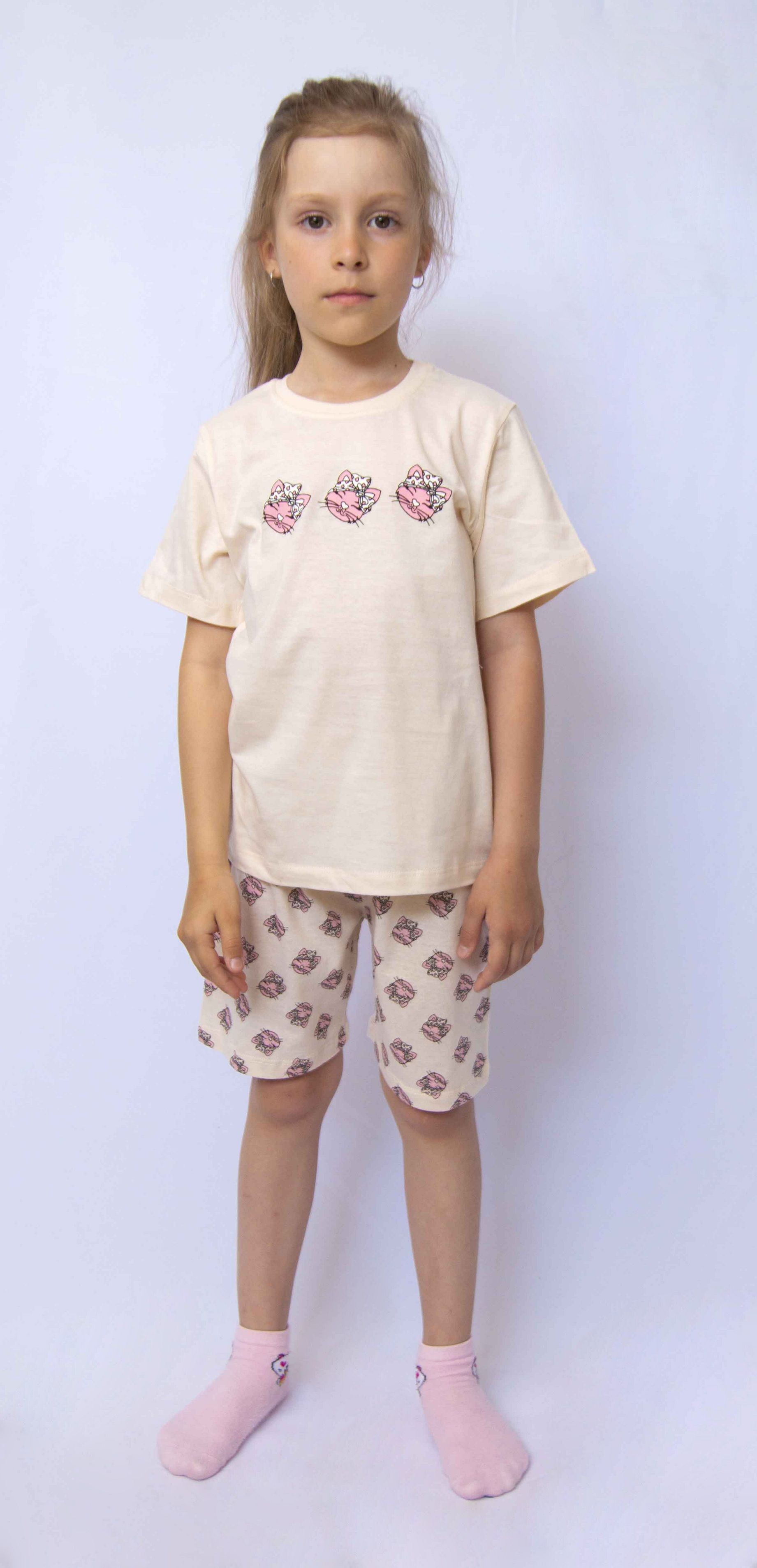 Пижама д/дев 3ПДП футболка шорты принт Текстиль Центр 