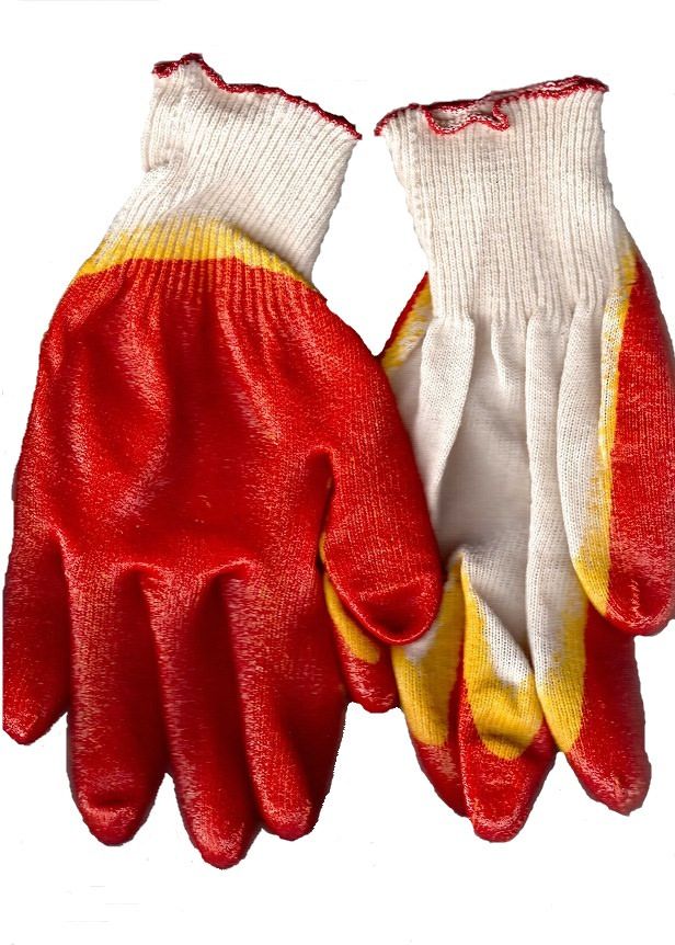 Перчатки хб 13 кл с двойным латексн покр красные Текстиль Центр 